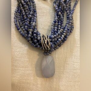 Bohemian Purple Blue Multi Strands Natural Stones Necklace with‎ Pendant